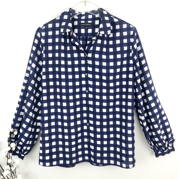 Banana Republic Tops - Banana Republic Faye Navy Blue Gingham Blouse